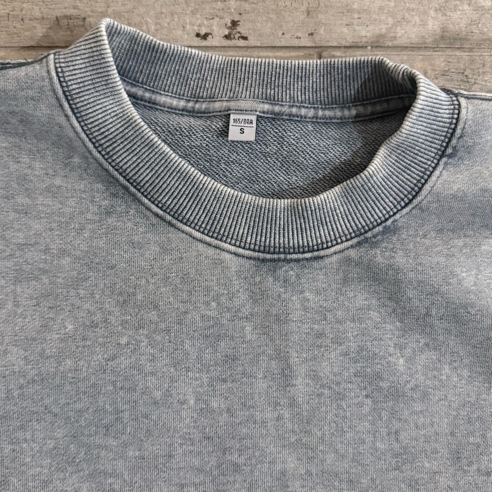 Oversized Acid Wash Crewneck Sweatshirt w Pockets Gray Small - Picture 8 of 10